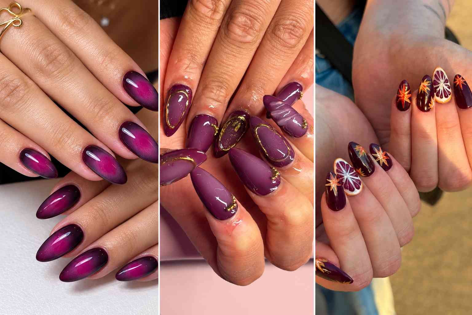 Moody Dark Plum Nails for Fall (Cat Eye, Aura, Lace and More)